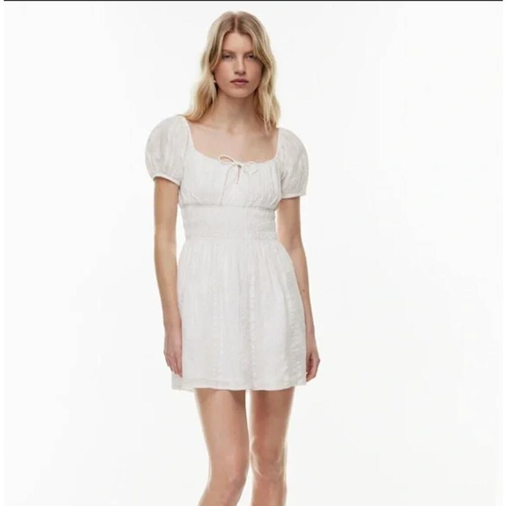 Aritzia Sunday Best White Cotton Mini Dress Smocked Waist Size Small